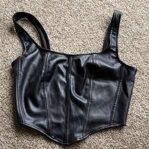 Black Faux Leather Corset Tank Top